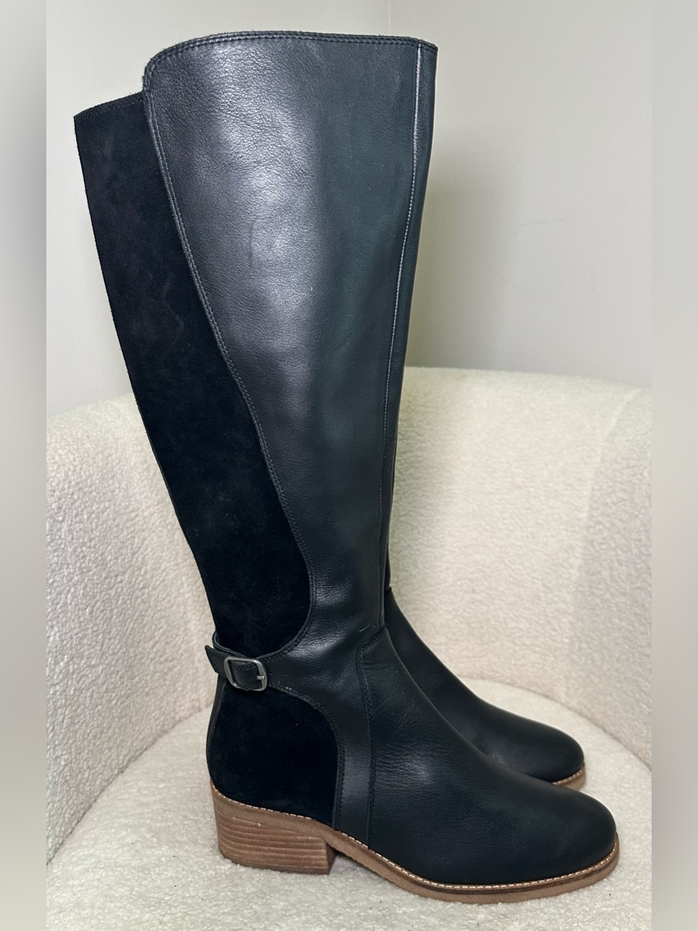 Lucky Brand Timinii Boots Tall Riding Black Leather Suede Fall Equestrian 9.5